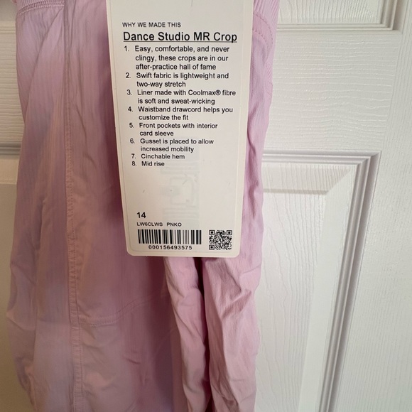 lululemon athletica Pants - Dance Studio MR Crop Lightweight Crops in Pink Organza, BNWT, Size 14